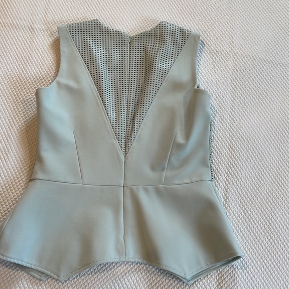 GILI | Faux Leather Ponte | Sleeveless Peplum Top Mint Green  Size 12 - Picture 2 of 6